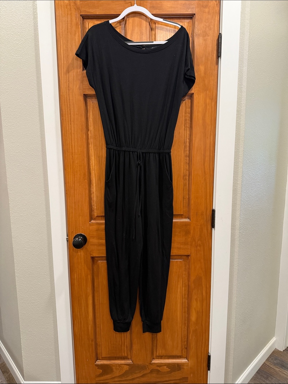 Casual Black Drawstring Waist Jumpsuit